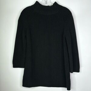 Pura Cashmere Black Supima Cotton Ribbed Neck 3/4 Sleeve Sweater Size Small